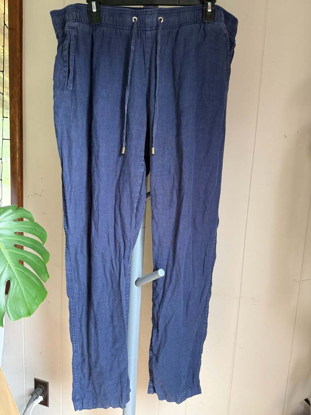 Lilly Pulitzer Navy Blue 100% Linen Pull-On Lounge Pants